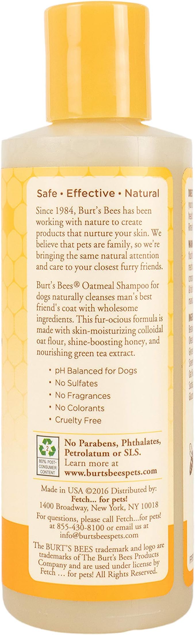 Burt's Bees for Pets Naturally Derived Oatmeal Shampoo with Colloidal Oat Flour and Honey - Oatmeal Dog Shampoo to Soothe and Cleanse Dogs Skin and Coats, 4 Fl Oz