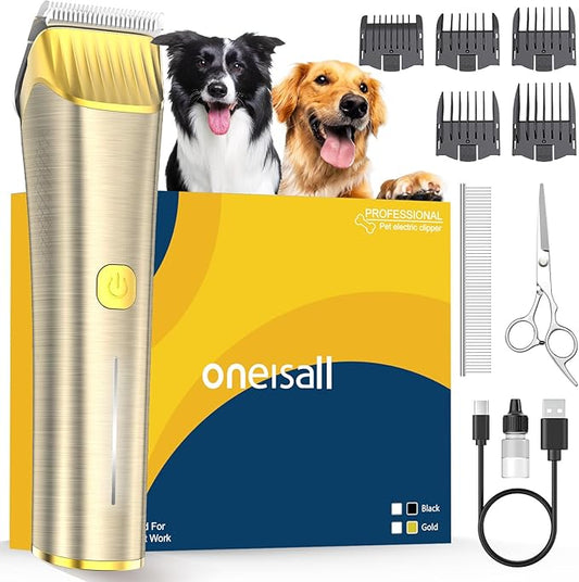 oneisall Dog Clippers for Grooming for Heavy Thick Coat, 2 Speed Low Noise Dog Grooming Kit Rechargeable Cordless Dog Trimmers with Metal Blade for Dogs,Pets