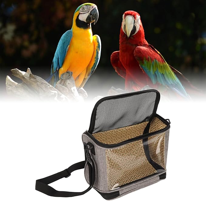 Bird Carrier Bag,Transparent Portable Lightweight Breathable Travel Cage Bird Travel Backpack for Small Birds Green Cheek Cockatiels (Grey)