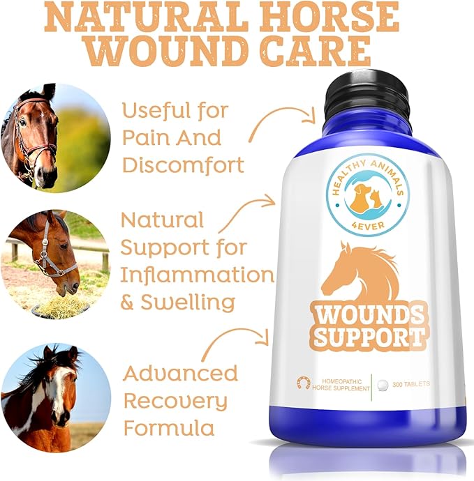 All-Natural Horse Wound Care for Accidents & Injuries - Pellets for Horse First Aid Kit - Homeopathic & Highly Effective - 300 Tablets