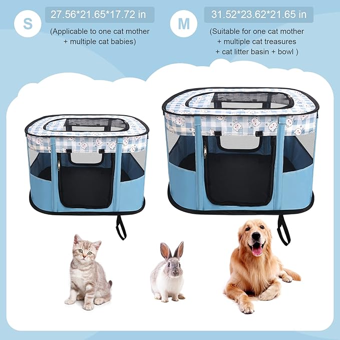 Dog and CAT pop Play Pen,Pets Houses for Dogs and Cats,Indoor&Outdoor Exercise Pen Dog Tent Puppy Playground Large (M, Bule)