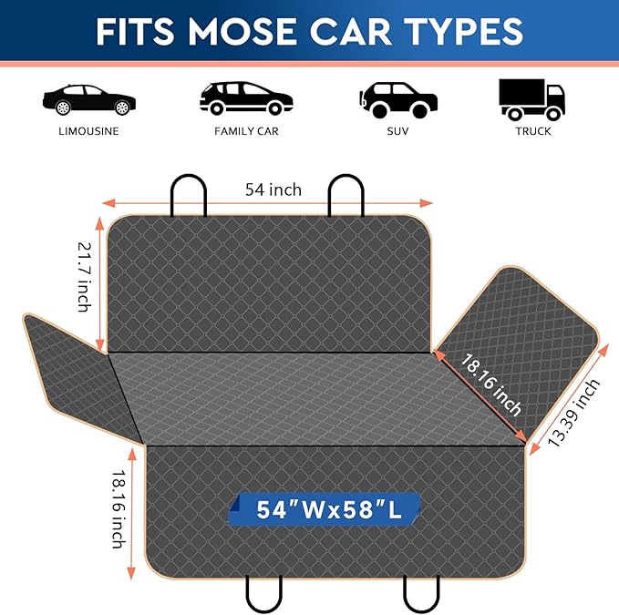 Dog Car Seat Cover Dog Seat Cover for Back Seat Scratch Prevention Dog Hammock Protects Against Dirt Dog Seat Covers for Cars Fits for Small SUVs and Trucks 54"x 58", Khaki