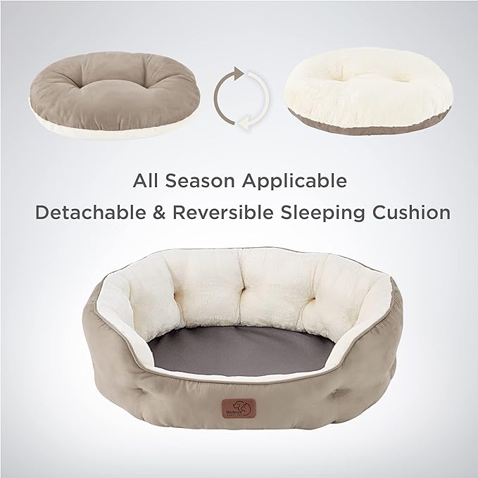 Bedsure Dog Beds for Small Dogs - Round Cat Beds for Indoor Cats, Washable Pet Bed for Puppy and Kitten with Slip-Resistant Bottom, 25 Inches, Taupe