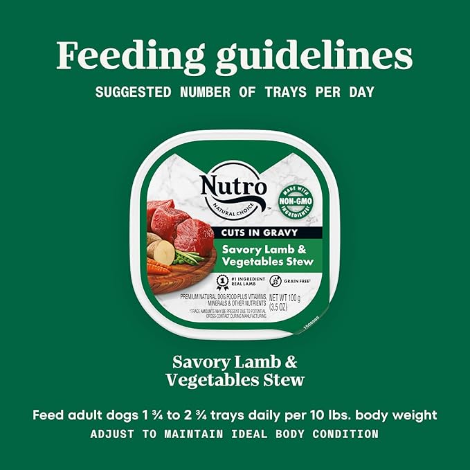 NUTRO Adult Natural Grain Free Wet Dog Food Cuts in Gravy Savory Lamb & Vegetables Stew Recipe, 3.5 oz. Trays (Pack of 24)