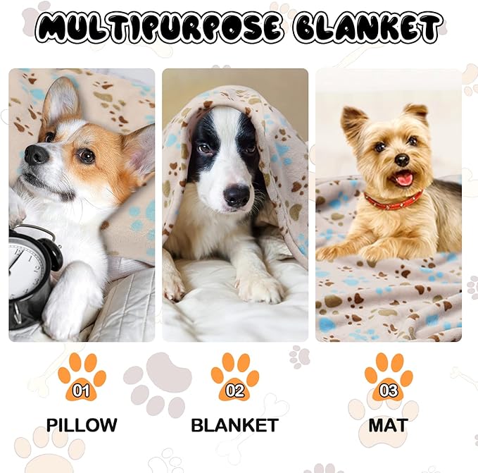 1 Pack 3 Blankets for Dogs Blankets for Large Dogs Large Dog Blanket Super Soft Fluffy Premium Fleece Pet Blanket Flannel Throw for Dog Puppy Cat Paw,Beige,Blanket(41x31 inch)