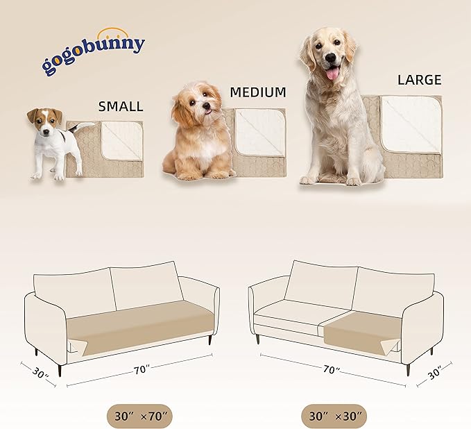 gogobunny 100% Double-Sided Waterproof Dog Bed Cover Pet Blanket Sofa Couch Furniture Protector for Puppy Large Dog Cat, Reversible (32x53 Inch (Pack of 1), Dark Beige/Light Beige)