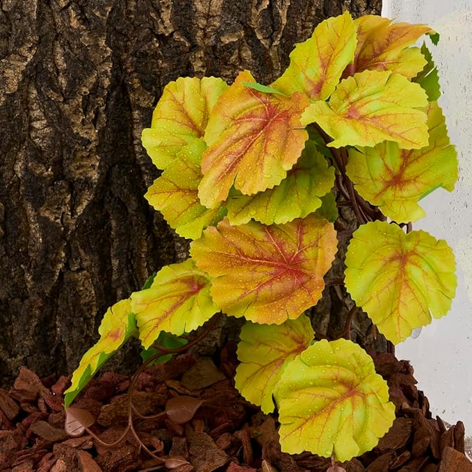 Reptile Plants for Terrarium, Amphibian Habitat Decor Artificial Hanging Plants with Suction Cup - Fake Heuchera Micrantha Yellow