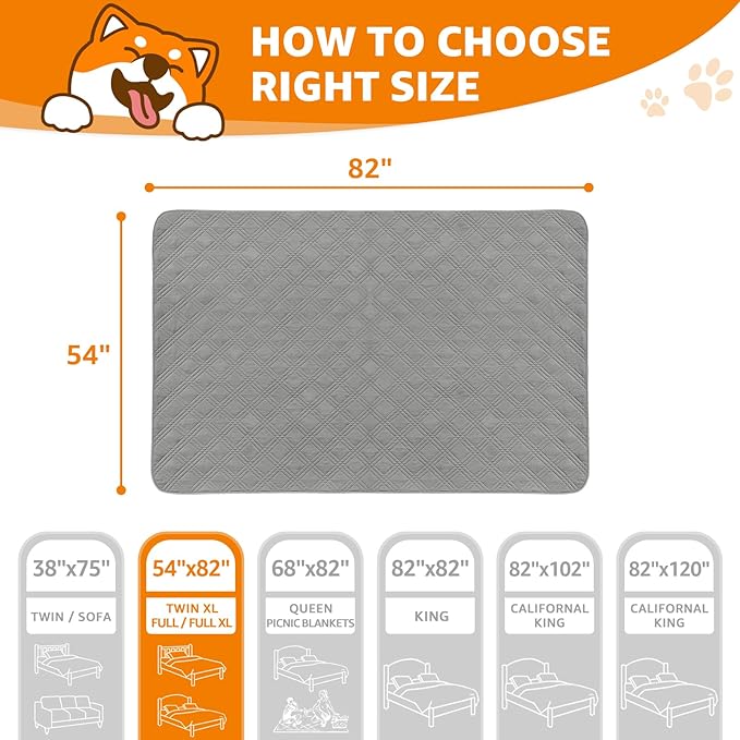 LOOBANI Waterproof Dog Blanket, Anti-Slip Bed Couch Covers for Dogs, 2 Pack Soft Pet Blankets to Protect Furniture Sofa Car for Puppy Cat Kids (54"×82", Light Grey)