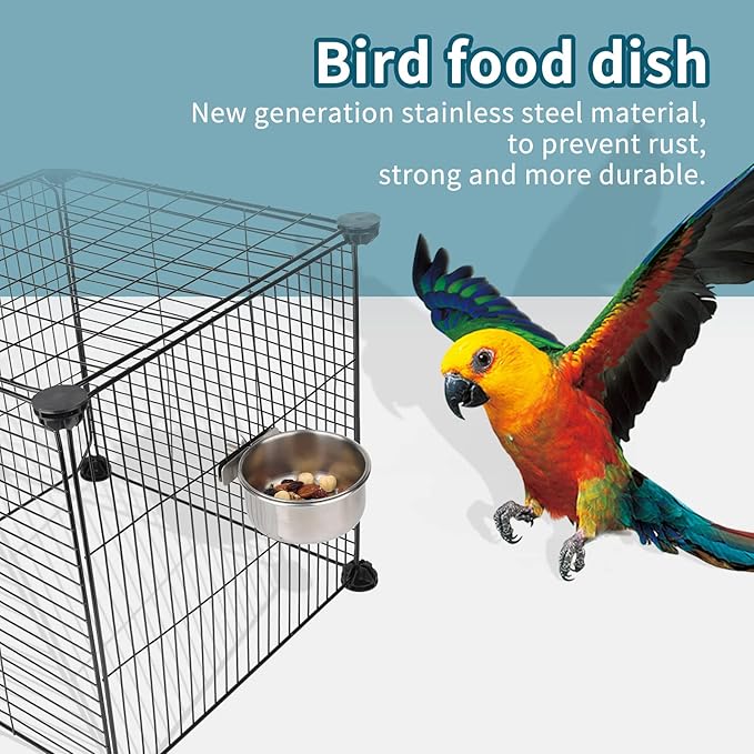 2pcs VVNIAA Stainless Steel Bird bowls, Durable Bird Water Bowl, Bird Feeding Cups, Chinchilla Food Bowl, Bird Dishes for Cage, Bird Cage Feeders and Waterers, Bird Food Bowl, Bird Bowls with Clamp.