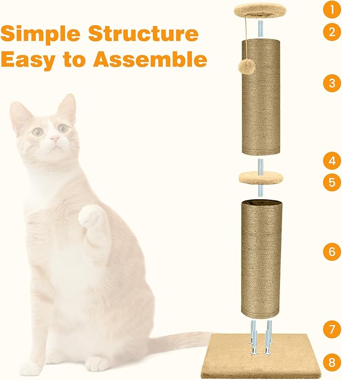 Cat Scratching Post 32 Inch High, 5.5 Inch Large Diameter Natural Sisal Cat Scratch Post, Scratch-Resistant and Durable Tall Cat Scratcher for Indoor Cats, Protect Your Furniture, Yellow