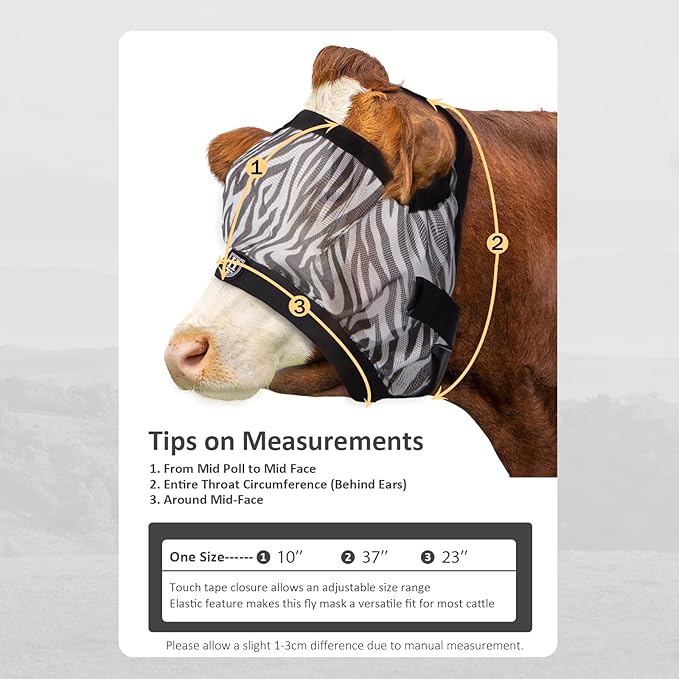 Harrison Howard Cattle Livestock Fly Mask Breathable Mesh Padded Edging with Fun Patterns Large Spacing Forelock Opening Design Adjustable Fit for Cattle Zebra