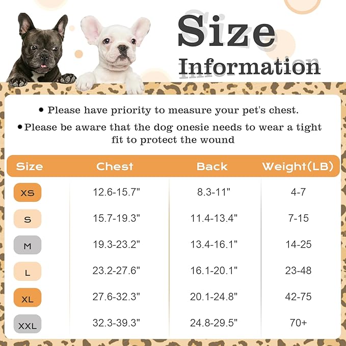 FUAMEY Recovery Suit for Dogs After Surgery,Soft Breathable Dog Bodysuit E-Collar & Cone Alternative Surgical Suit,Male Female Dog Neuter Spay Suits Anti Licking Wounds Onesie Brown Leopard XS