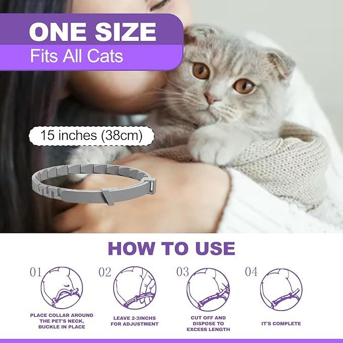 4 Pack Calming Collar for Cats, Cat Collars Efficient Relieve Reduce Anxiety Stress，Make Comfortable Relaxed，Pheromones Collar, Cat Calming Collar Kitten Supplies, Lasting 60 Days, Grey