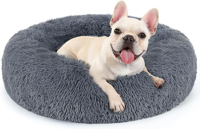 rabbitgoo Cat Beds for Indoor Cats, 24 inches Small Dog Bed Machine Washable, Fluffy Round Pet Bed Non-Slip, Calming Soft Plush Donut Cuddler Cushion Self Warming for Dogs Kittens, Dark Grey, Large