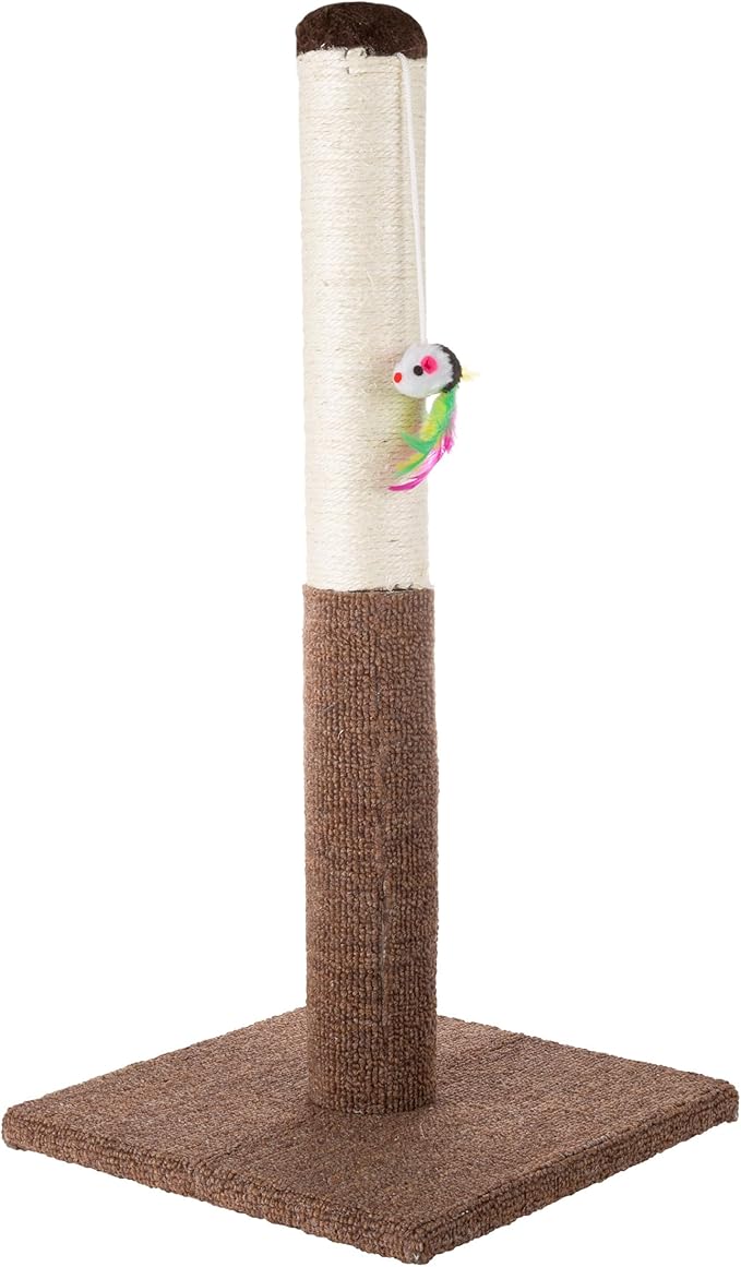 PETMAKER Cat Scratching Post - Tall Scratcher for Cats and Kittens with Sisal Rope and Carpet, Hanging Mouse Toy for Interactive Play (24.5 Inch)