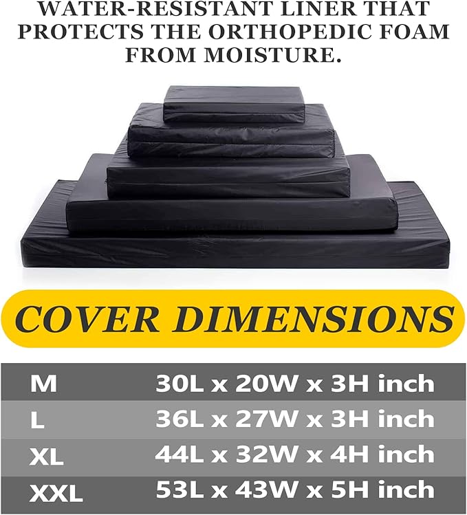 Dog Bed Covers 36L × 27W × 3H Inch Washable Black Thickened Waterproof Oxford Fabric with Handles and Zipper Reusable Dog Bed Liner for Medium 50-55 Lbs Dog