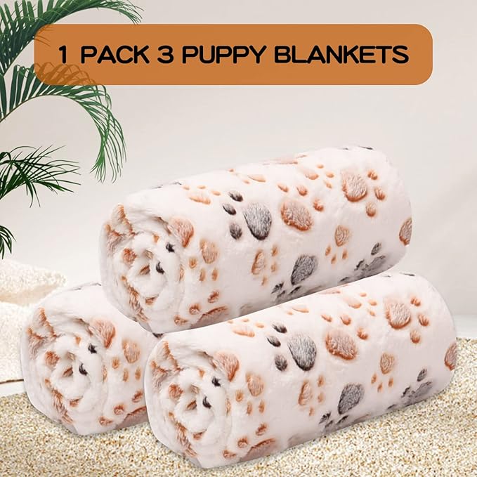 Blanket for Dogs,3 Pack Dog Blankets for Medium Dogs,Washable 41" x 31",Cute Paw Pattern,Soft Pet Mat Throw Cover for Kennel Crate Bed,Pet Blanket for Dog,Cat (White)