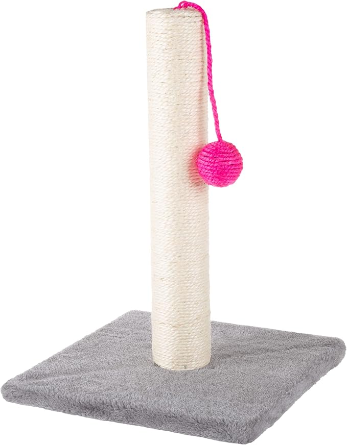 17-Inch Cat Scratching Post - Sisal Rope and Carpet Scratching Pole with Bright Pink Hanging Ball Toy for Adult Cats and Kittens by PETMAKER (Gray)