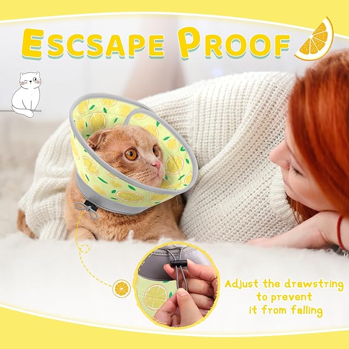 Cat Cone, Adjustable Cat Cone Collar Soft to Stop Licking, Foldable Cute Cat Cone Alternative, Water Resistant Neck Cone for Cats, Lightweight Cat Recovery E Collar for Cat Kitten（Yellow, S