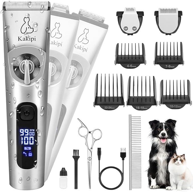 Dog Grooming Kit and Dog Paw Trimmer, 3 in 1 Low Noise Waterproof Dog Clippers for Grooming, Cordless Pet Grooming Kit, Pro Dog Trimmer for Thick Coats, Shaver with Scissor for Dogs Cat Pets Animal