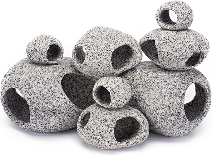 Penn-Plax Deco-Replicas Granite Aquarium Ornament & Hideaway 8 Piece Set – Realistic Stone Appearance – Safe for Freshwater and Saltwater Tanks – Small, Medium, and Large