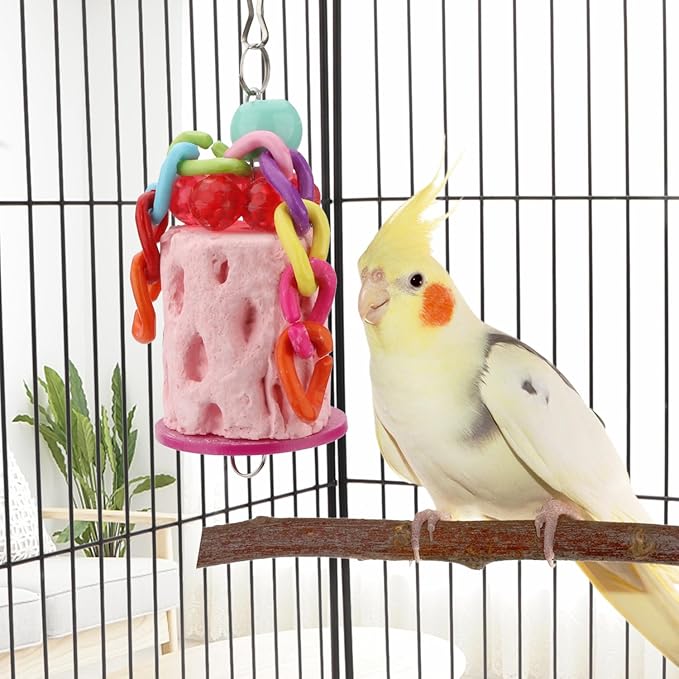 Hypeety Bird Chew Toy Calcium Teeth Grinding Chew Treats Toy for Hamster Bird Parrot African Grey Parakeets Cockatiels Conures Amazons Small Animal Cage Hanging 1pc Color Random