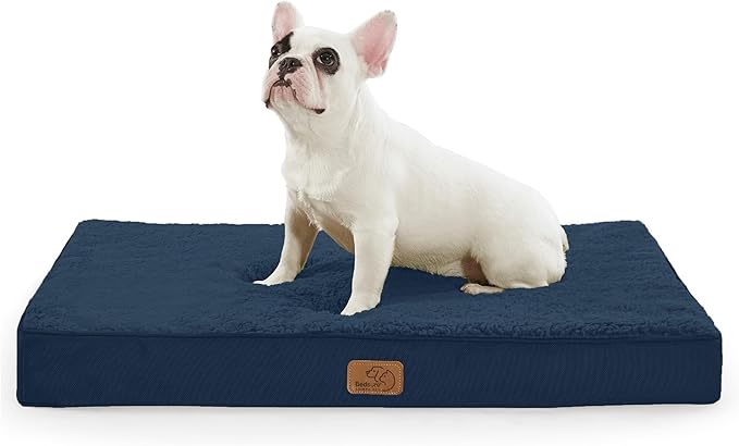 Bedsure Medium Dog Bed for Medium Dogs - Orthopedic Waterproof Dog Beds with Removable Washable Cover, Egg Crate Foam Pet Bed Mat, Suitable for Dogs Up to 35 lbs, Navy