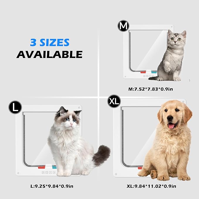 Cat Door for Window Interior Door Pet Door for Cat Exterior Door for Cats & Doggie 4 Modes Locking Suitable for Window and Wall (White,L)