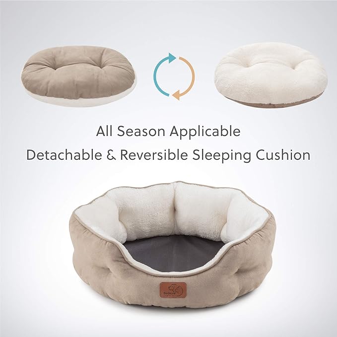 Bedsure Dog Beds for Small Dogs - Round Cat Beds for Indoor Cats, Washable Pet Bed for Puppy and Kitten with Slip-Resistant Bottom, 20 Inches, Taupe