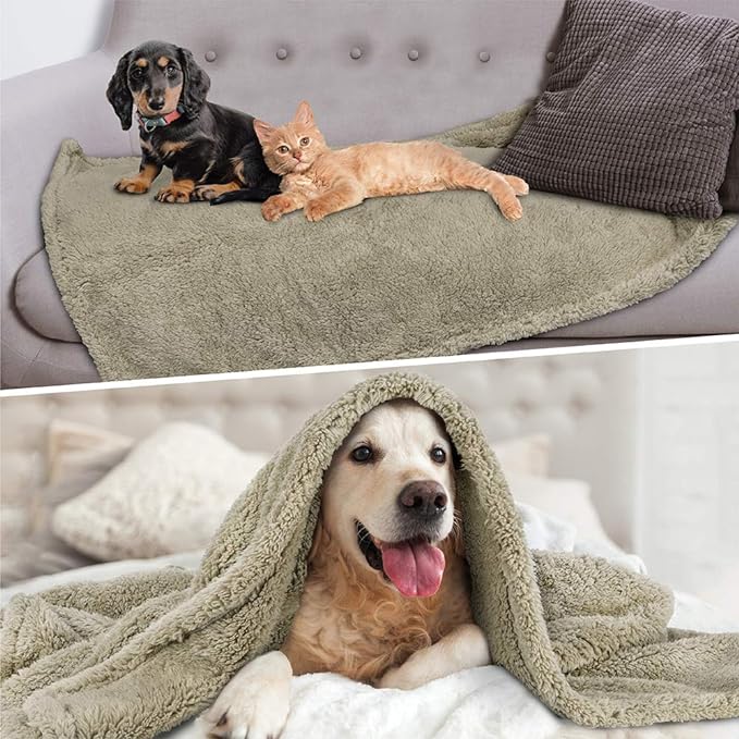 PetAmi Fluffy Waterproof Dog Blanket for Small Medium Dogs, Soft Warm Pet Sherpa Throw Pee Proof Couch Cover, Reversible Cat Puppy Bed Blanket Sofa Protector, Plush Washable Pad (Taupe Camel, 24x32)