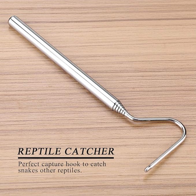 Snake Hook, Stainless Steel Extensible Telescoping Snake Catcher Hook Collapsible Reptile Hook Telescoping Capture Hook for Catching Handling Grabber Separate Small Pet Snake