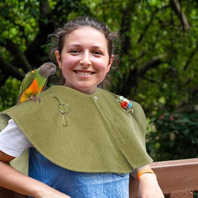 QBLEEV Parrot Anti-Scratch Shoulder Protector, Pet Bird Shoulder Poop Protector, Multi-Functional Pet Shoulder Pad Diaper Shawl for Small Medium Parakeets Cockatiels, Sun Conures, Finches(Green)