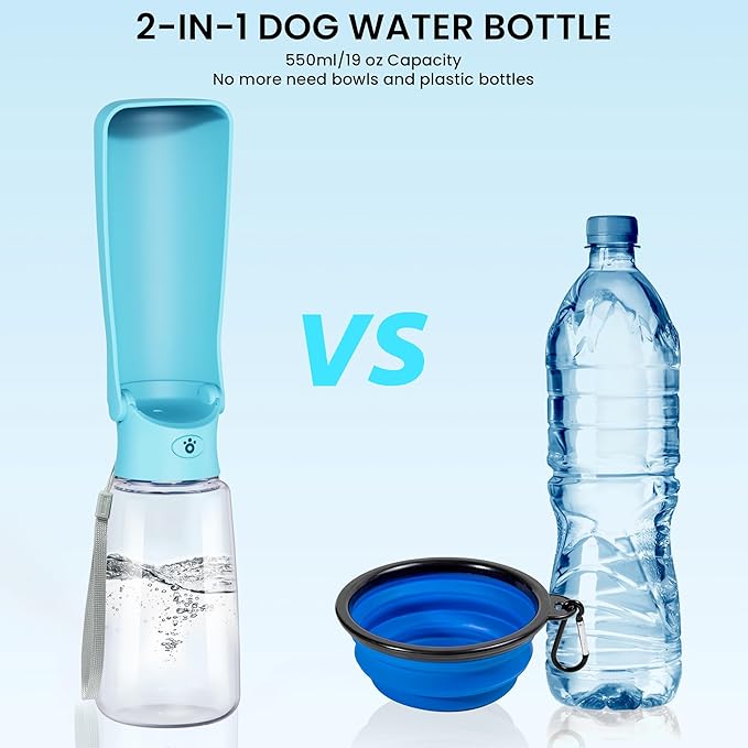 Portable Dog Water Bottle Dispenser [Leak Proof & Foldable] Dog Travel Water Bottle Bowl Accessories for Puppy Small Medium Large Dogs Pet Water Bottles for Dogs Walking Outdoor Hiking 19OZ