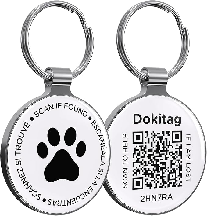 QR Code Pet ID Tag, Dog ID Tag, QR Code Dog Tag，Pet Online Profile - Scan QR Receive Instant Pet Location Alert Email, Lightweight Zinc Alloy Dog Tag (Black, Regular)