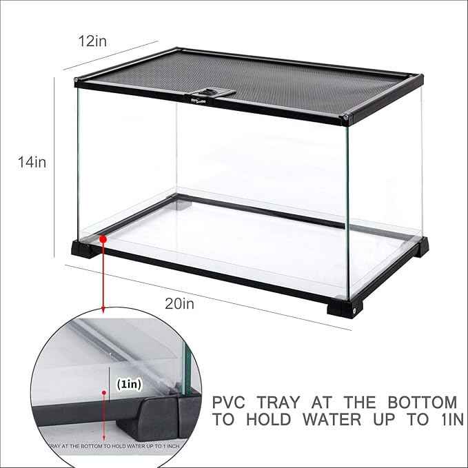 REPTI ZOO Full Glass 15 Gallon Reptile Tank, Medium Reptile Terrarium for Gecko Hermit Crab Hognose Snake etc, Top Screen Ventilation & Feeding