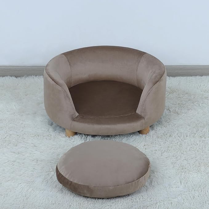 Dog Sofas and Chairs for Small Pet/Dog Sofa Chair with Soft Velvet Fabric / /Wooden Frame Cat Sofa Chair/Dog Sofa Bed with Washable Cushion for Small Dog Rest Using (brown)