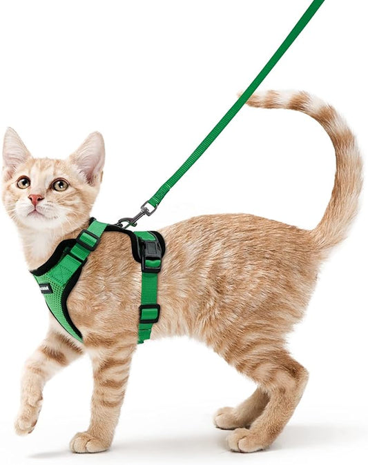 rabbitgoo Cat Harness and Leash for Walking, Escape Proof Soft Adjustable Vest Harnesses for Cats, Easy Control Breathable Reflective Strips Jacket, Grass Green, XS