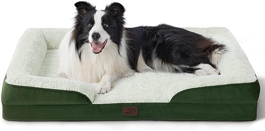 Bedsure Orthopedic Dog Bed for Large Dogs - Calming Dog Sofa Beds Large with Luxurious Short Plush, Big Pet Couch Bed with Removable Washable Cover, Waterproof Lining and Nonskid Bottom, Green