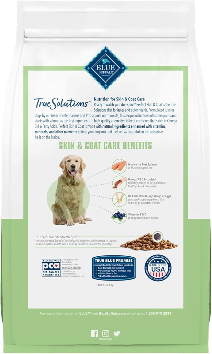 Blue Buffalo True Solutions Perfect Skin & Coat Natural Dry Food for Adult Dogs, Salmon, 11-lb. Bag