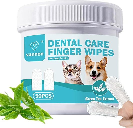 Pet Dental Care Finger Wipes, Pet Teeth Cleaning Wipes for Cats and Dogs, Dog Teeth Wipes, Freshen Breath, Reduce Plaque & Tartar, 50PCS