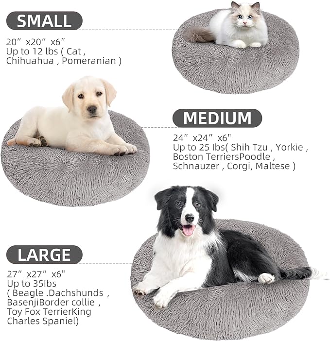 Dog Bed for Small Medium Large Dogs,27 Inch Calming Dogs Bed Machine Washable, Fluffy Round Pet Bed Non-Slip, Calming Soft Plush Donut Cuddler Cushion Self Warming for Puppy and Kitten