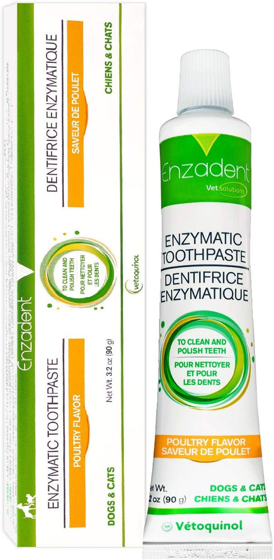 Vetoquinol Enzadent Enzymatic Toothpaste for Cats & Dogs – 3.2 oz, Poultry Flavor – Triple Enzyme Formula for Healthy Teeth & Gums – Oral Dental Care: Removes Plaque, Polishes Teeth & Freshens Breath