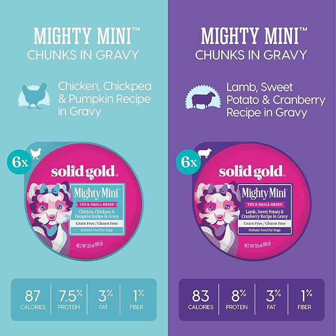 Solid Gold Wet Dog Food Variety Pack for Small Dogs - Mighty Mini Grain Free Wet Dog Food Made with Real Protein - for Puppies, Adult & Senior Small Breeds with Sensitive Stomachs - 12 Pack