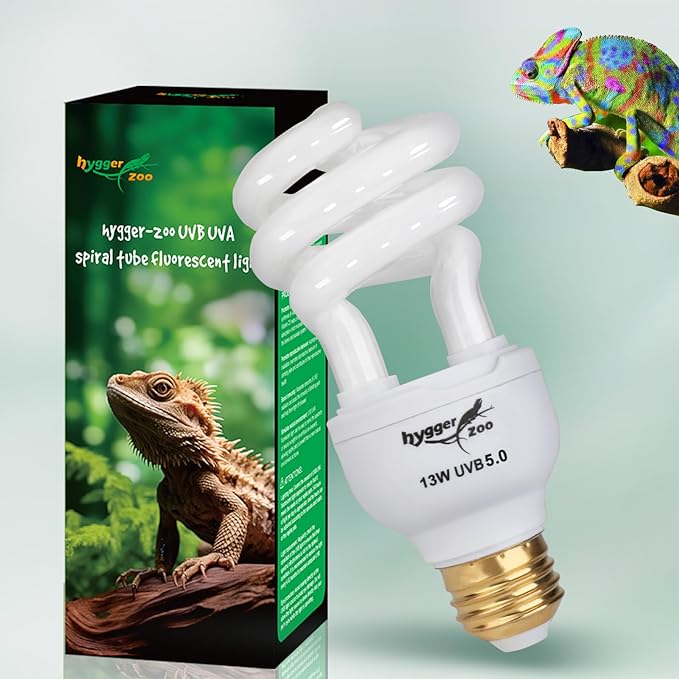 UVB Bulb for Reptiles, 5.0 13W UVB Light for Reptiles, Hygger zoo UVA UVB Reptile Light Bulb Reptile UVB Bulb UVB Light for Hermit Crab Snake Chameleon Reptile Lamp Terrarium Lamp for Tropical Reptile