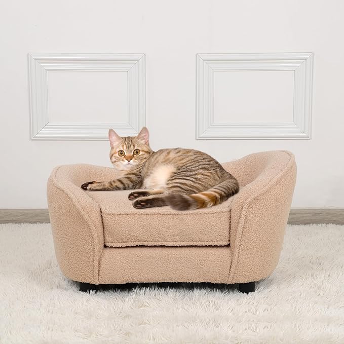 Velvet Pet Sofa Bed, Cat Sofa Couch, Comfy Dog Sofa & Chair for Small Dogs, Pet Couch Chair with Removeable & Washable Cushion for Puppy & Cats(brown)