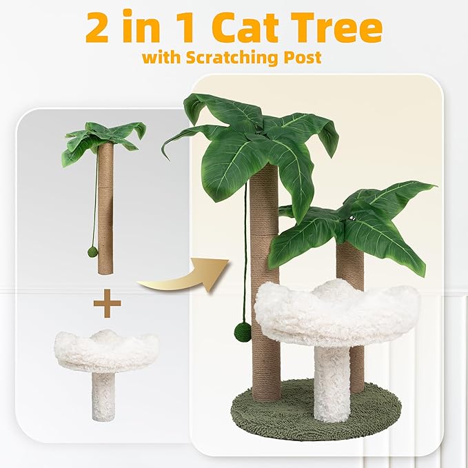 Cat Scratching Post Palm Tree with Bed Cloud Cute Cat Tree for Indoor Large Cats 3 Scratching Poles Sisal Hanging Balls for Cat Perch Cat Scratcher for Kitten and Adult Cats Tower Climber