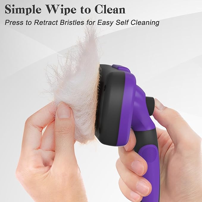 Self Cleaning Slicker Brush for Dogs & Cats, Skin Friendly Grooming Cat Brush, Dog Brush for Shedding, Deshedding Brush, Hair Brush Puppy Brush for Haired Dogs, Pet Supplies, Purple