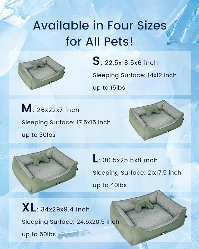 ZonLi Cooling Dog Bed, Dog Bed for Large Dogs, Dog Cooling Bed with Bolsters Waterproof, for Dogs Up to 40 lbs, Pet Bed with Washable Cover, Non-Slip Bottom, without Gel, Mint Green