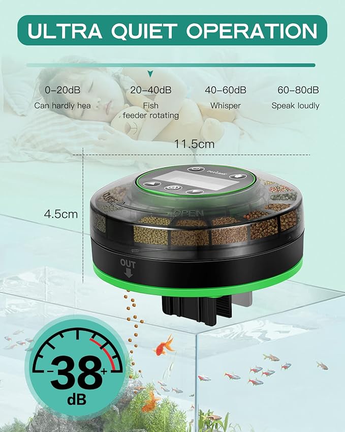 Automatic Fish Feeder for Aquarium - Moisture-Proof and Precision Feeding Betta Vacation Feeder, USB Rechargeable Auto Fish Food Dispenser with Timer,LCD Display