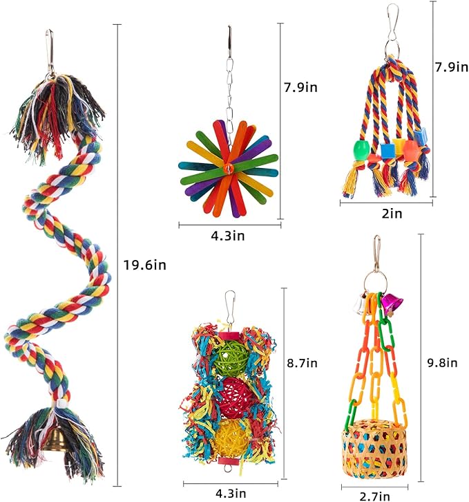 Bird Toys Parakeets Chewing Toys, Parrots Foraging Toys Bird Swing Climbing Hanging Toys Rope Perch Cage Toys for Small Medium Birds Conure Cockatiel Budgies Parrot Cockatoo Lovebird